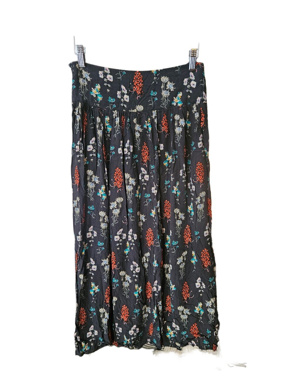 Natural Life Dark Gray Floral Bohemian Maxi Skirt with Smocked Waist Side Split - Picture 4 of 9
